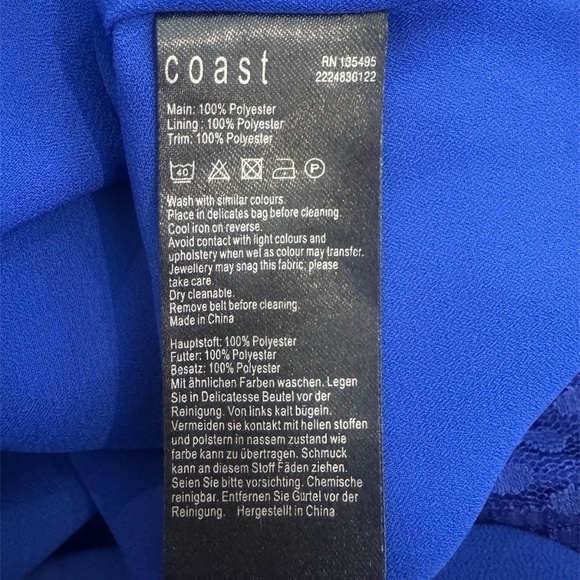 Coast Women's Dress Belted‎ Blue Sheer Sleeves Midi Length Size 8 - Picture 4 of 7